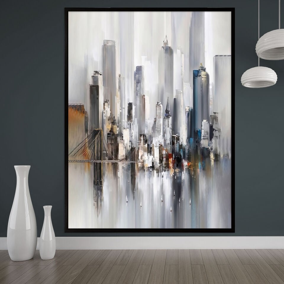 Şehrin Yansımaları / Soyut Dokulu Yağlıboya Tablo