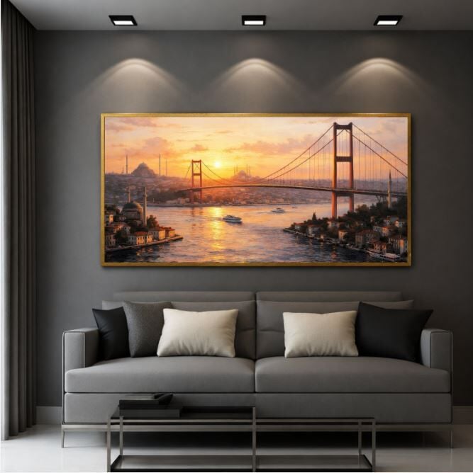 Boğazda Gün Batımı İstanbul Boğazı Dokulu Yağlı Boya Tablo