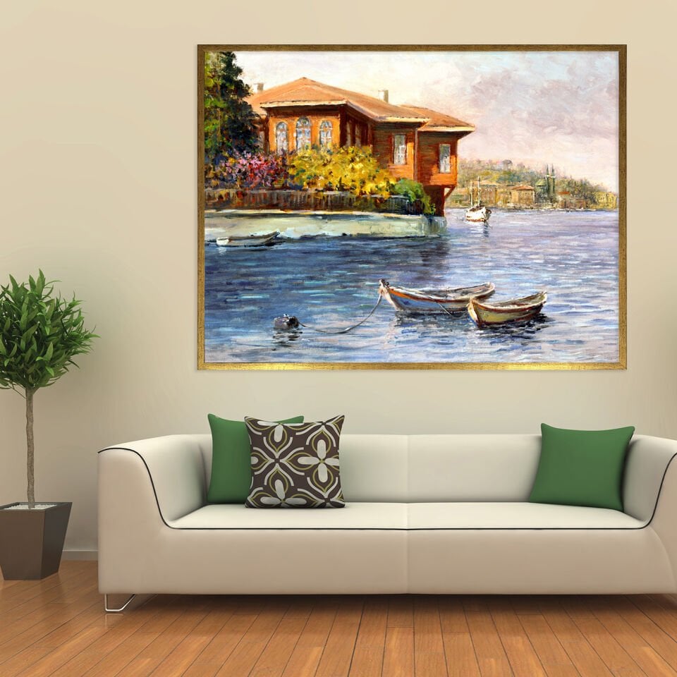 Yalı Önünde Sessizlik / Dokulu Yağlıboya Tablo