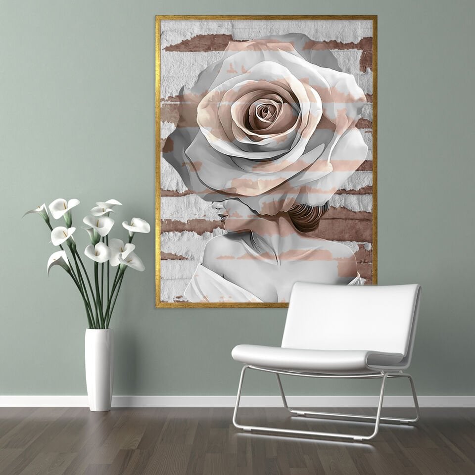 Gül ve Kadın Dokulu Yağlıboya Tablo