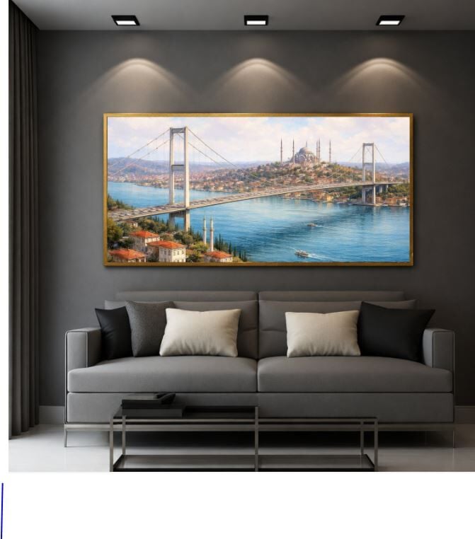 Boğazın Mavi Yüzü İstanbul Boğazı Dokulu Yağlı Boya Tablo