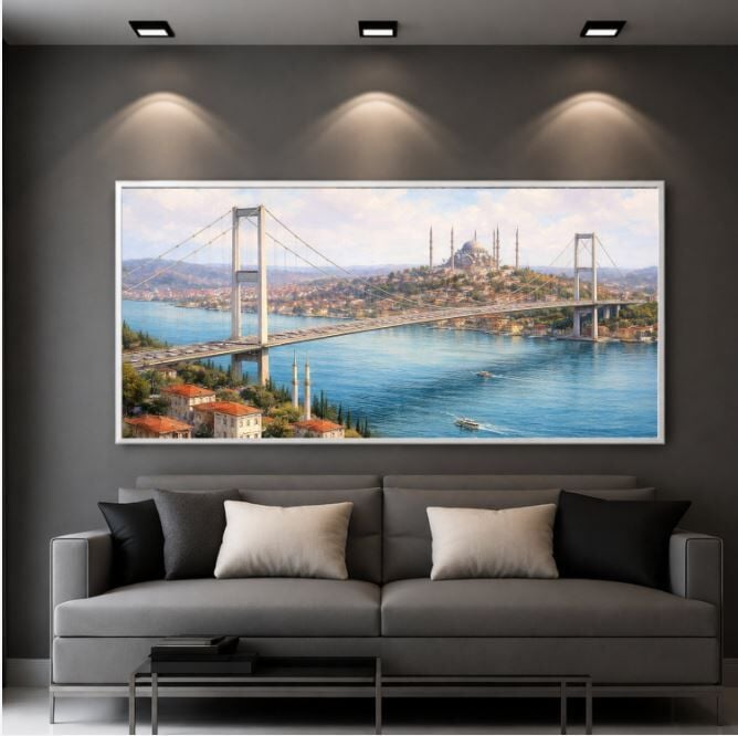 Boğazın Mavi Yüzü İstanbul Boğazı Dokulu Yağlı Boya Tablo