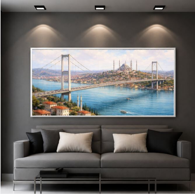 Boğazın Mavi Yüzü İstanbul Boğazı Dokulu Yağlı Boya Tablo