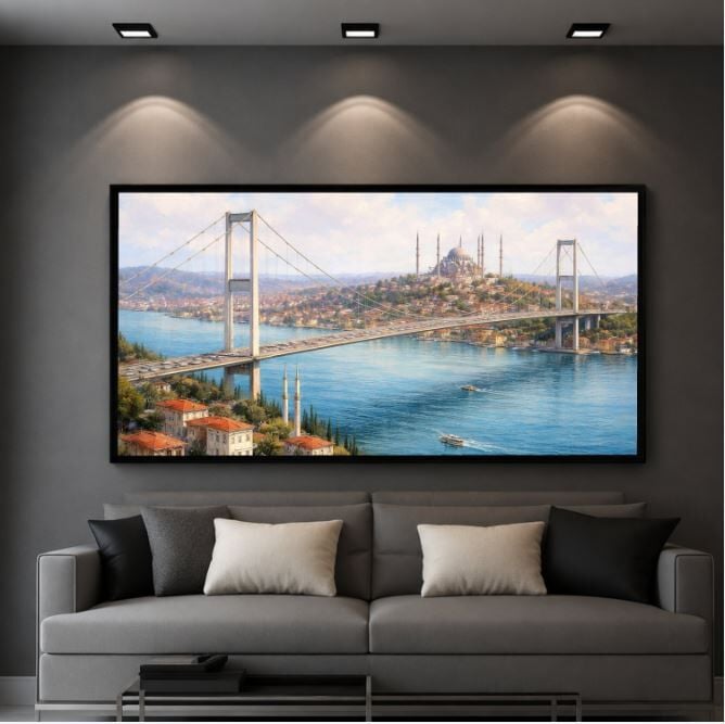 Boğazın Mavi Yüzü İstanbul Boğazı Dokulu Yağlı Boya Tablo