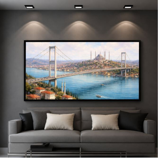 Boğazın Mavi Yüzü İstanbul Boğazı Dokulu Yağlı Boya Tablo