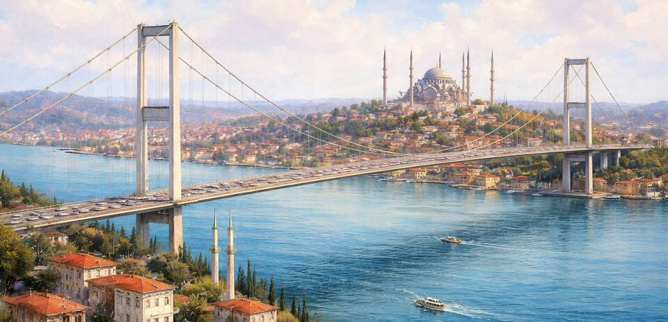 Boğazın Mavi Yüzü İstanbul Boğazı Dokulu Yağlı Boya Tablo