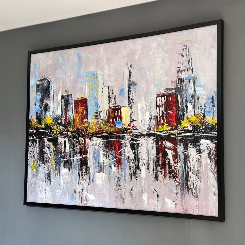 Şehrin Yansıyan Ritmi Soyut Dokulu Yağlıboya Tablo
