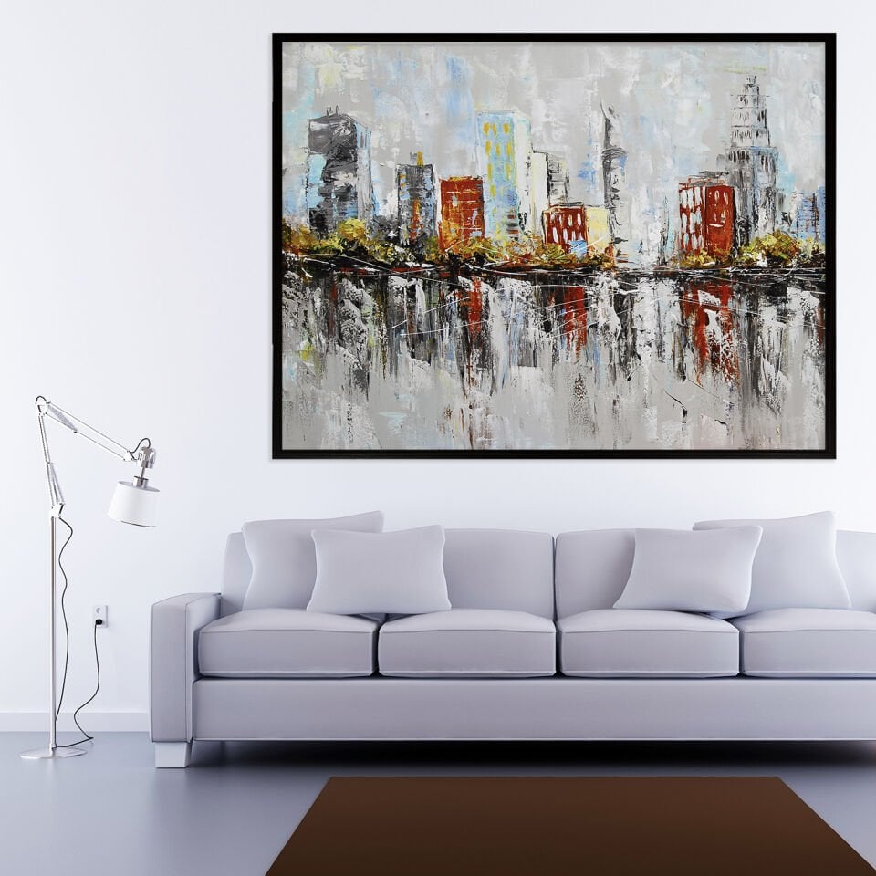 Şehrin Yansıyan Ritmi Soyut Dokulu Yağlıboya Tablo