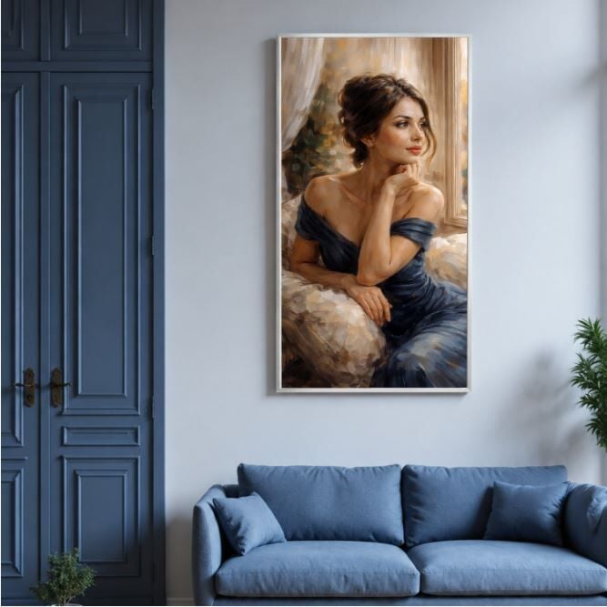 Pencere Işığı Modern Figüratif Dokulu Yağlı Boya Tablo