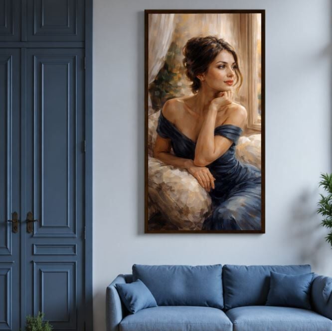 Pencere Işığı Modern Figüratif Dokulu Yağlı Boya Tablo