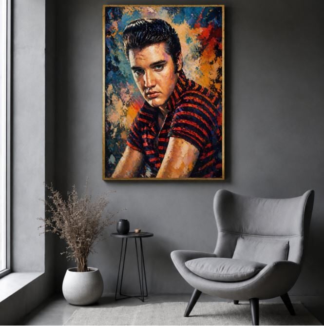 Elvis Presley Portresi Yağlı Boya Tablo – Dokulu Tasarım