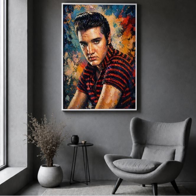 Elvis Presley Portresi Yağlı Boya Tablo – Dokulu Tasarım