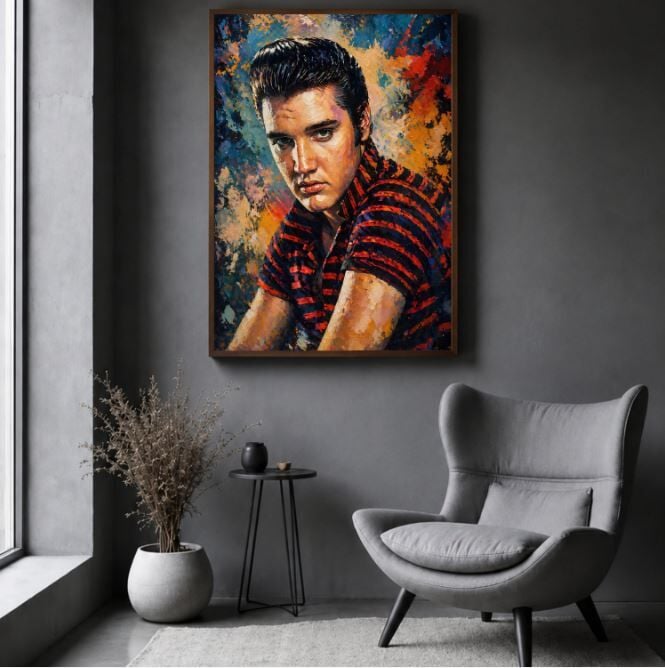 Elvis Presley Portresi Yağlı Boya Tablo – Dokulu Tasarım