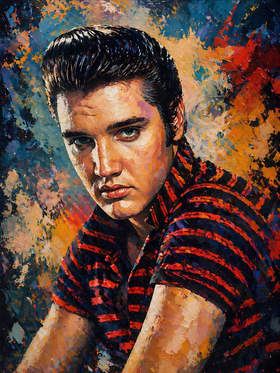 Elvis Presley Portresi Yağlı Boya Tablo – Dokulu Tasarım