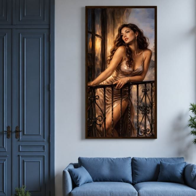 Gece Işığı Modern Figüratif Dokulu Yağlı Boya Tablo