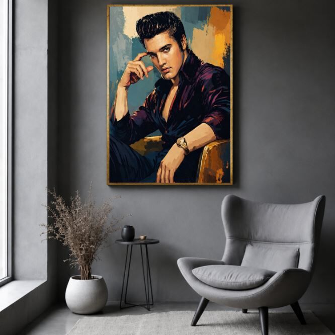 Elvis Presley Portresi Yağlı Boya Tablo – Modern Dokulu Tasarım ✅