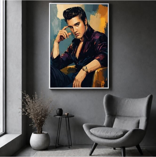 Elvis Presley Portresi Yağlı Boya Tablo – Modern Dokulu Tasarım ✅