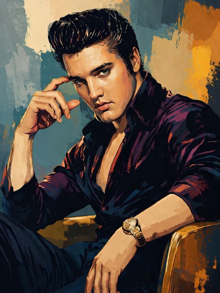 Elvis Presley Portresi Yağlı Boya Tablo – Modern Dokulu Tasarım ✅