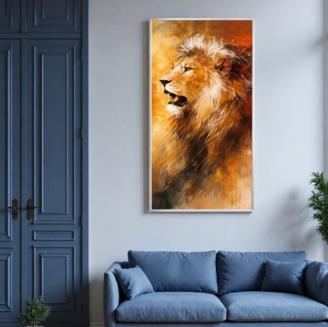 Altın Yele Aslan Dokulu Yağlı Boya Tablo
