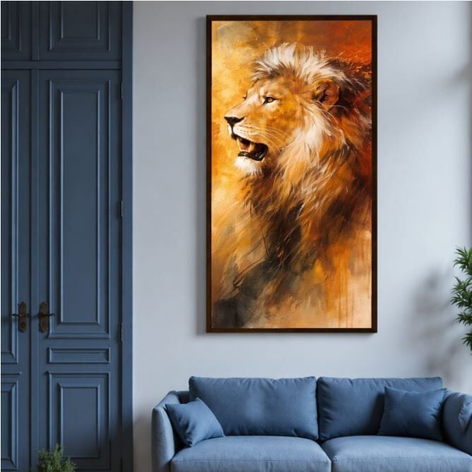 Altın Yele Aslan Dokulu Yağlı Boya Tablo