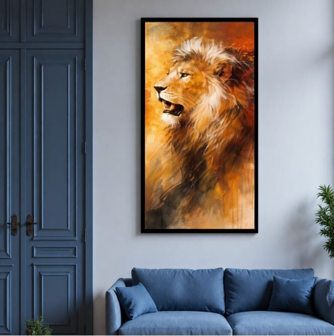 Altın Yele Aslan Dokulu Yağlı Boya Tablo