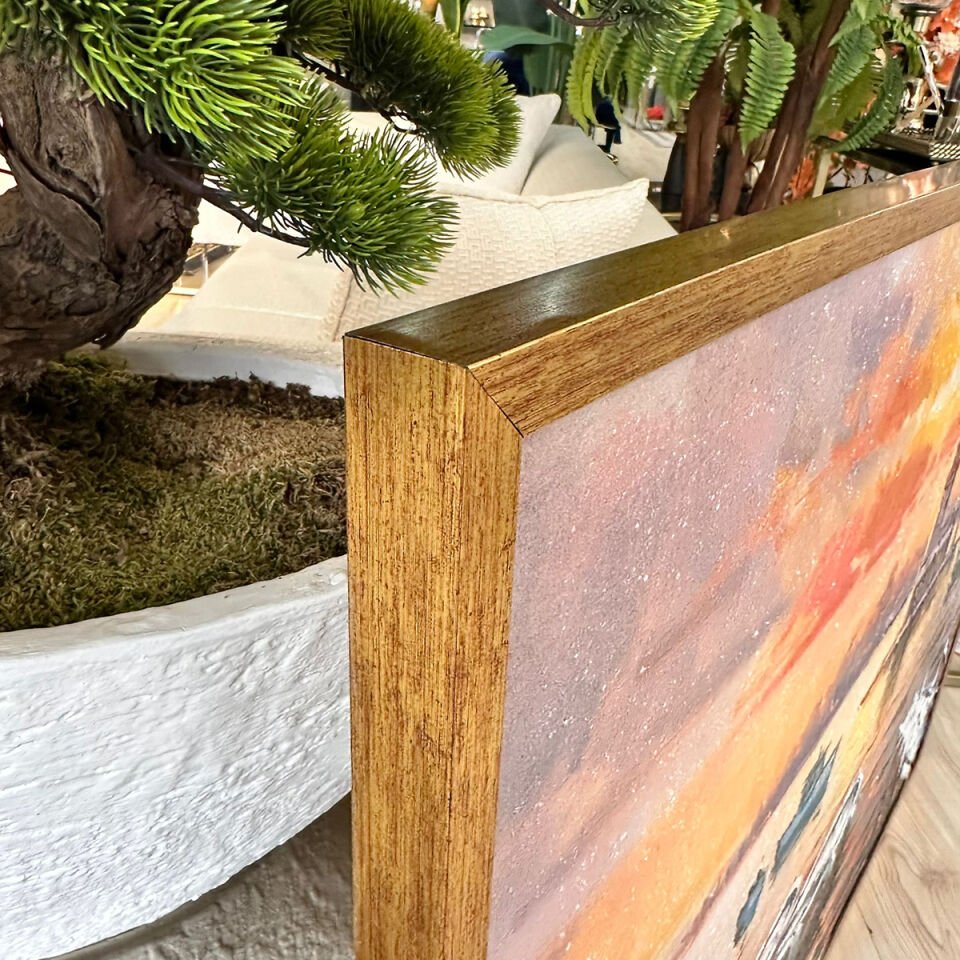 Kız Kulesi’nde Gün Batımı Manzara Dokulu Yağlıboya Tablo