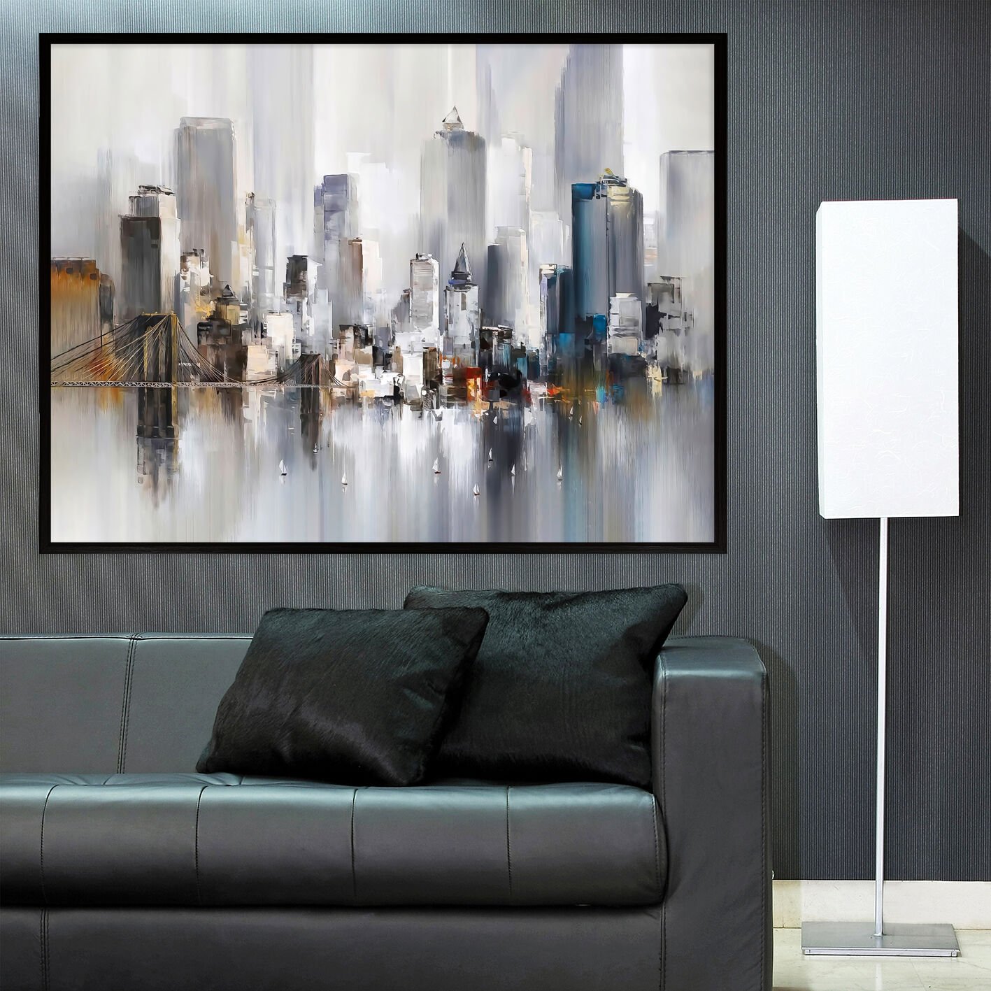 Şehrin Yansıması Soyut Dokulu Yağlıboya Tablo