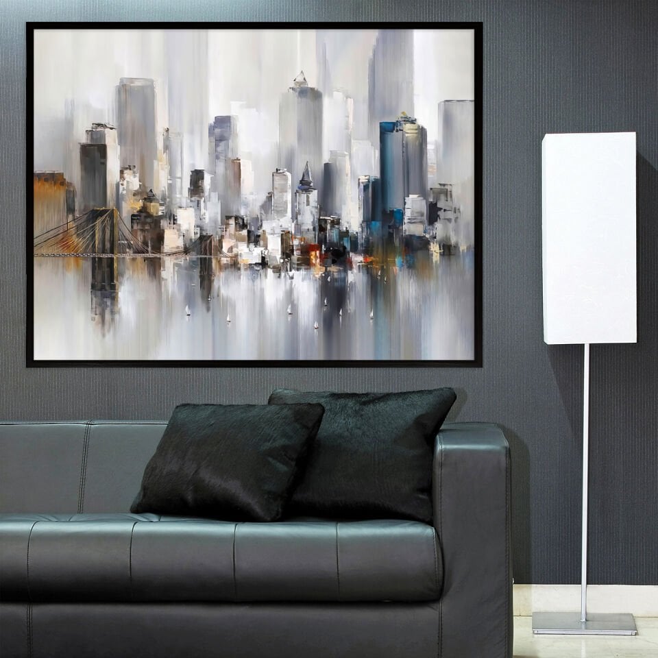 Şehrin Yansıması Soyut Dokulu Yağlıboya Tablo