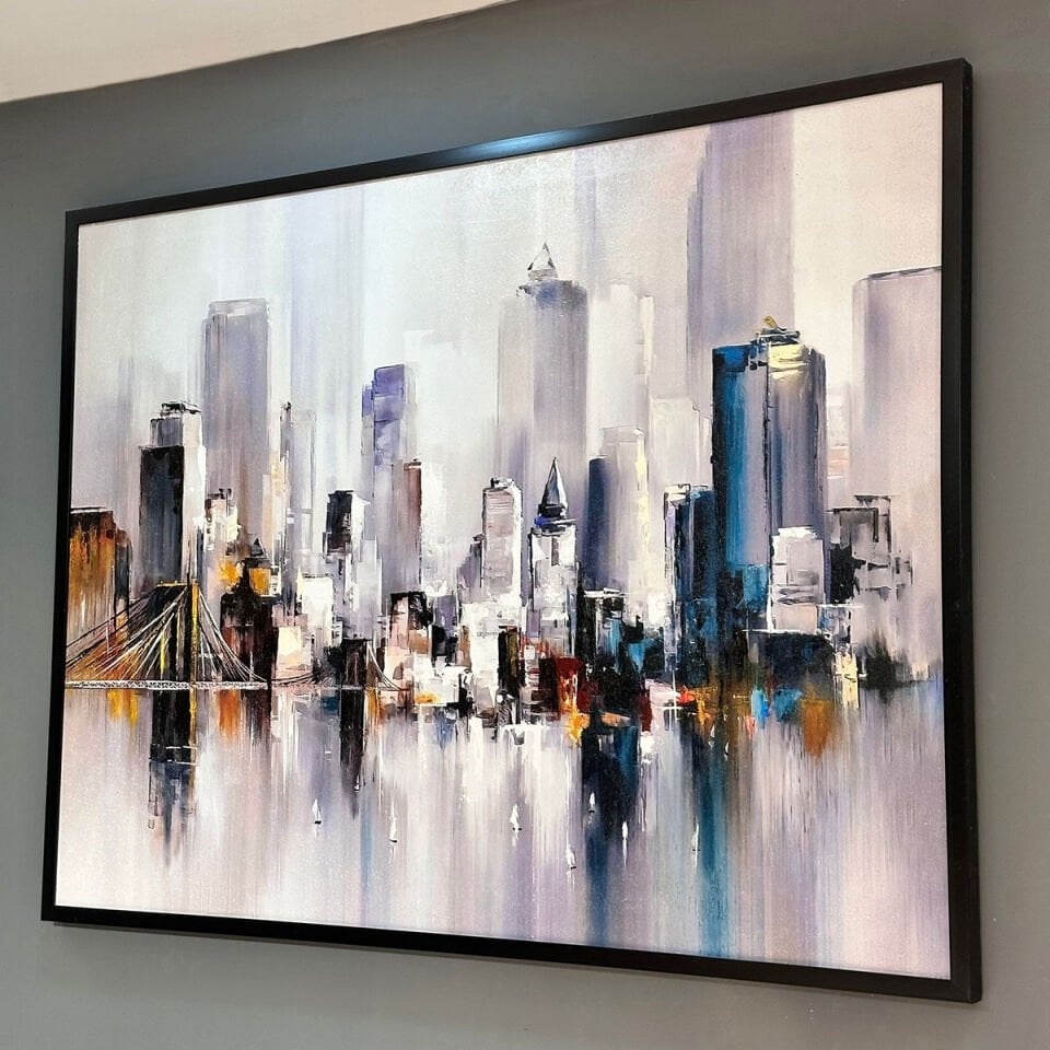 Şehrin Yansıması Soyut Dokulu Yağlıboya Tablo