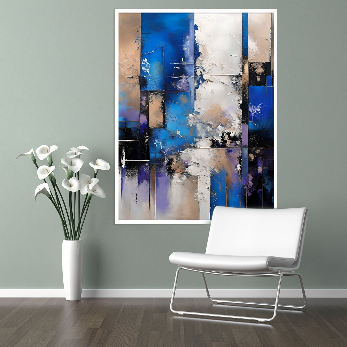 Mavi Denge Soyut Dokulu Yağlıboya Tablo