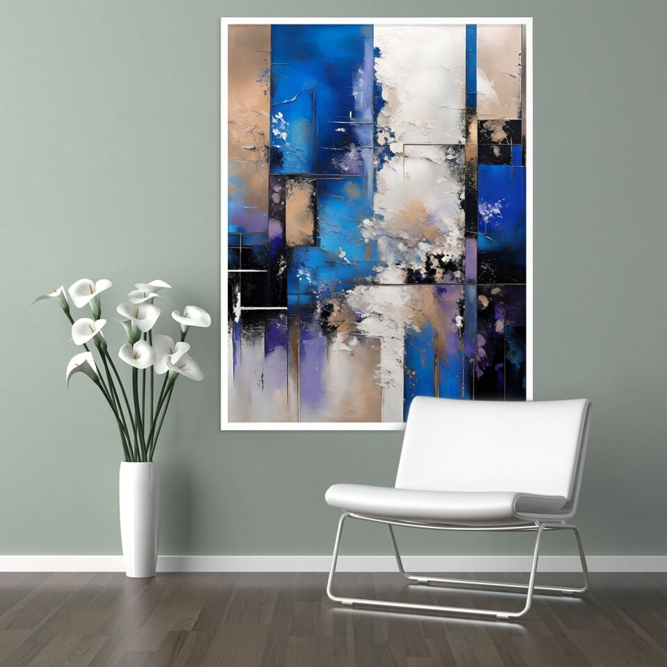 Mavi Denge Soyut Dokulu Yağlıboya Tablo