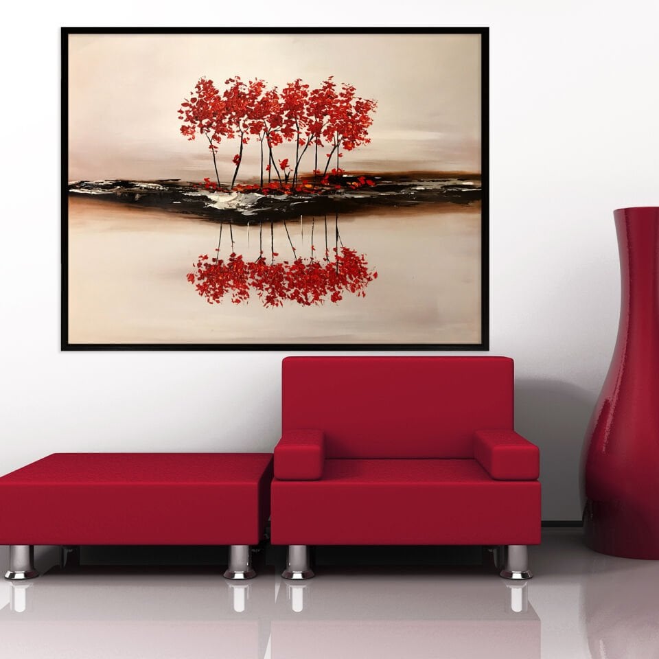 Kırmızı Yansımalar Manzara Dokulu Yağlıboya Tablo