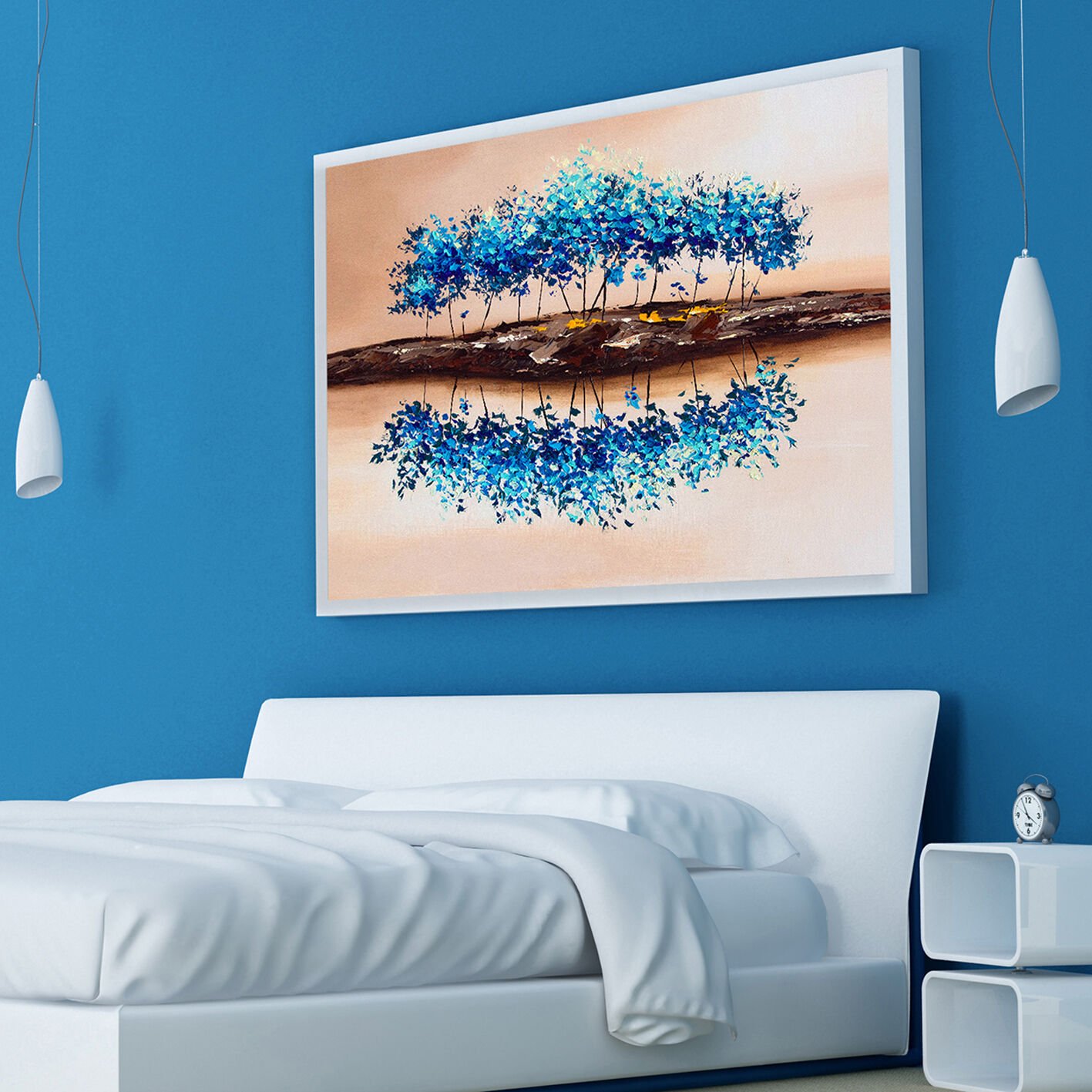 Mavi Yansımalar Manzara Dokulu Yağlıboya Tablo