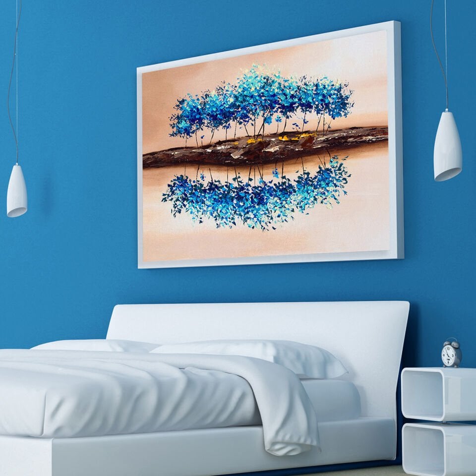 Mavi Yansımalar Manzara Dokulu Yağlıboya Tablo