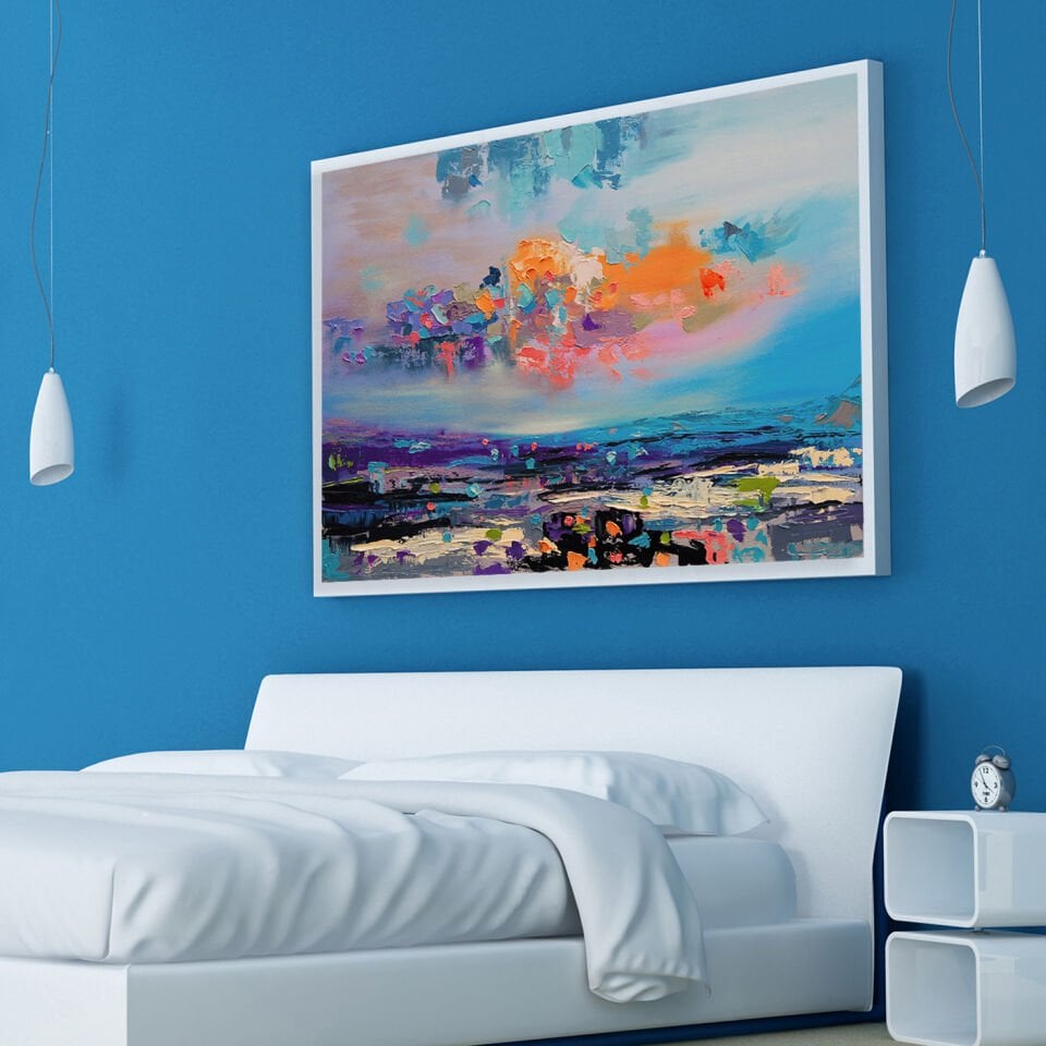 Mavinin Ritmi Soyut Dokulu Yağlıboya Tablo