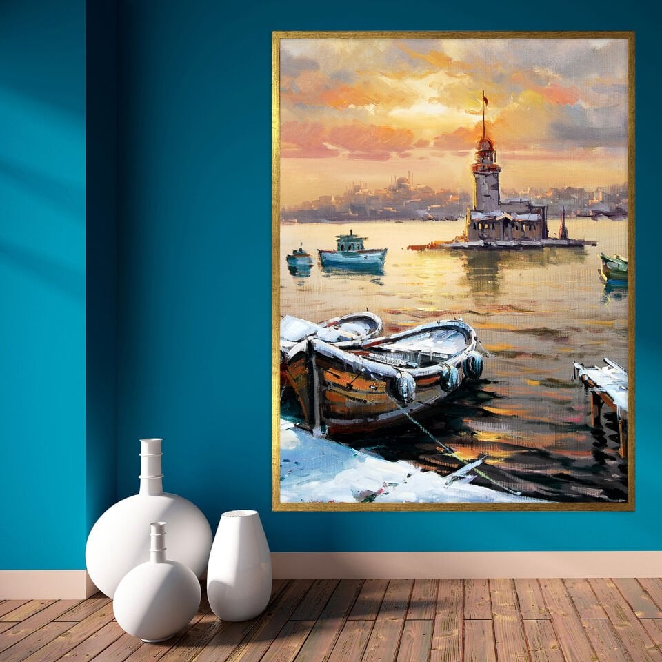 İstanbul’un Altın Saati Manzara Dokulu Yağlıboya Tablo
