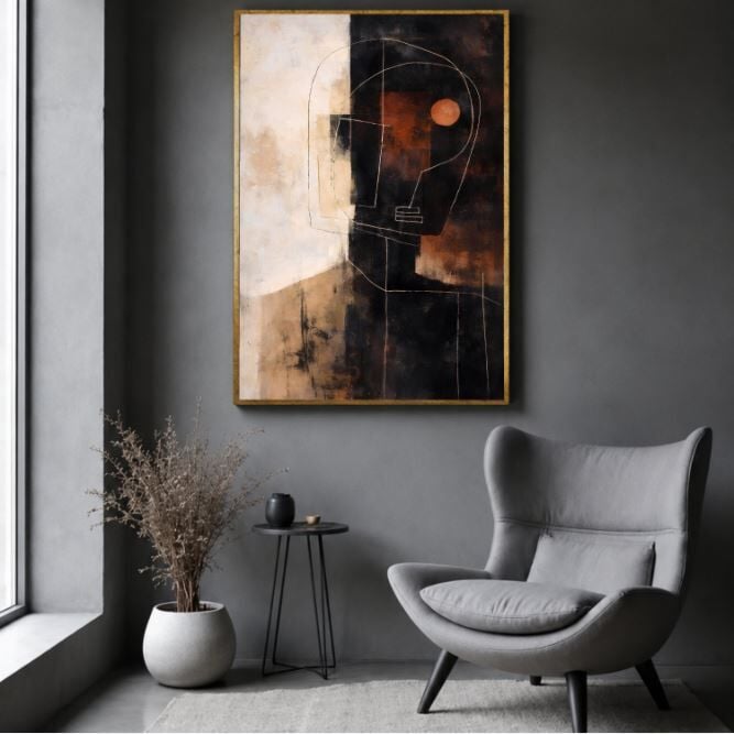 Modern Soyut Profil Tablosu El Yapımı Dokulu Yağlı Boya