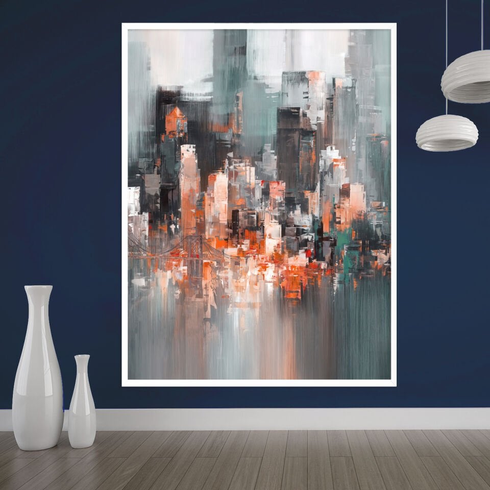 Şehrin Ritmi Soyut Dokulu Yağlıboya Tablo