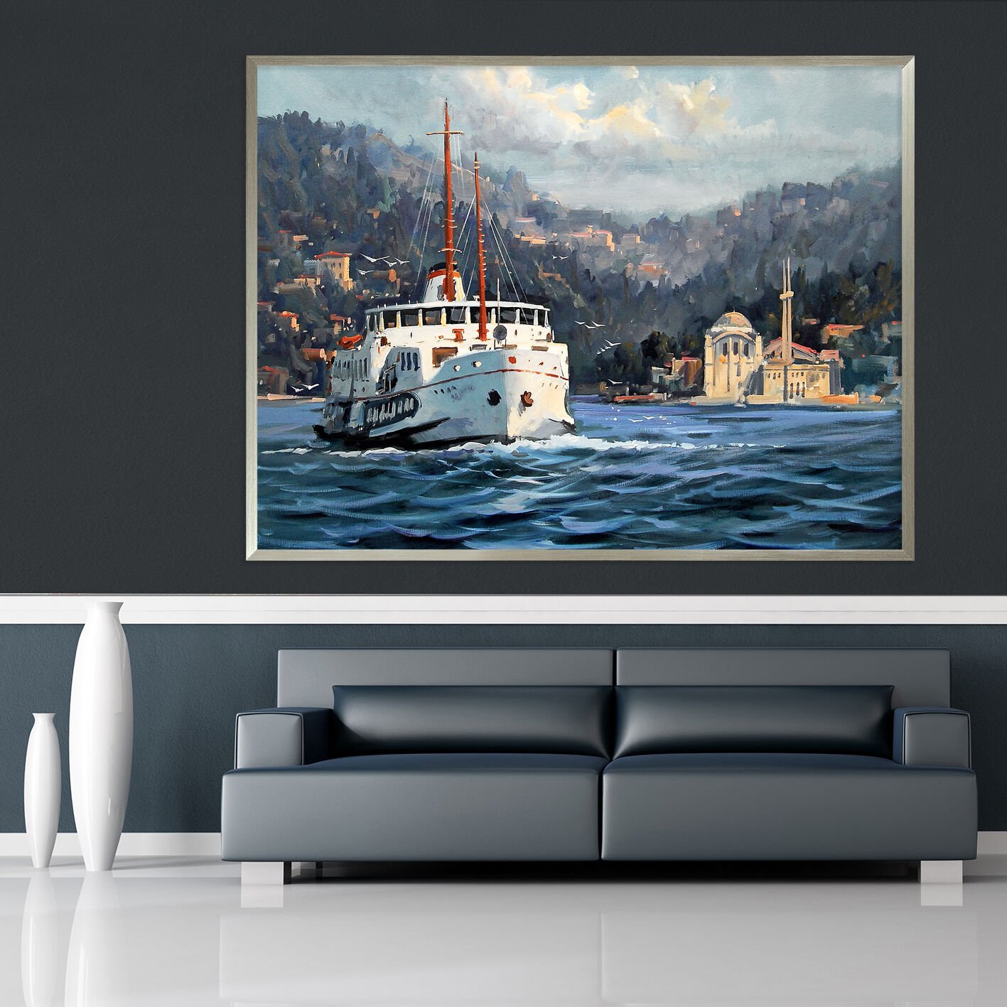 Boğazda Yolculuk Manzara Dokulu Yağlıboya Tablo