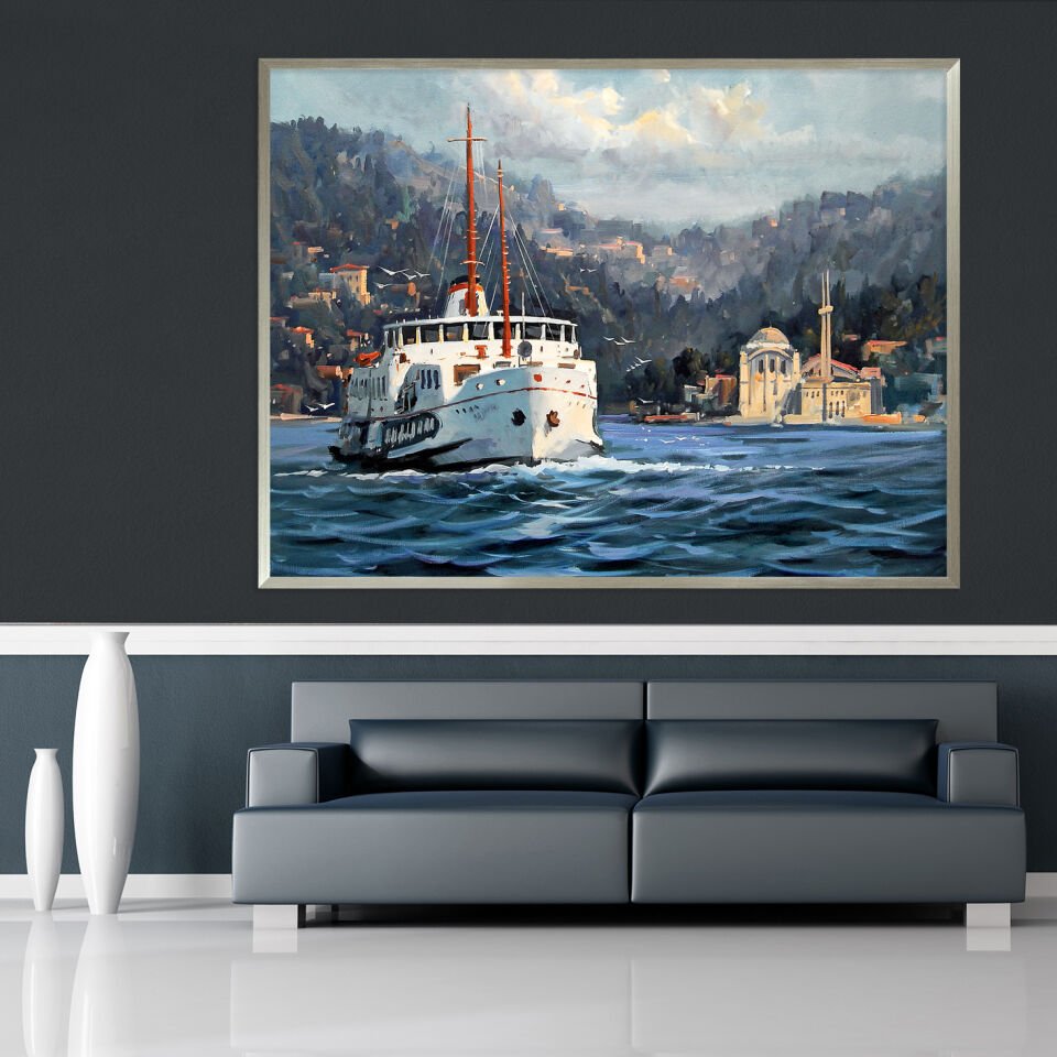 Boğazda Yolculuk Manzara Dokulu Yağlıboya Tablo