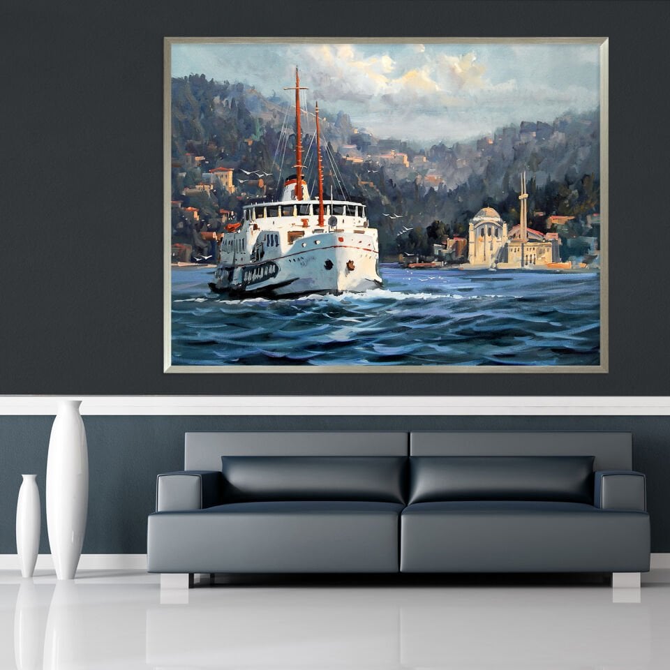 Boğazda Yolculuk Manzara Dokulu Yağlıboya Tablo