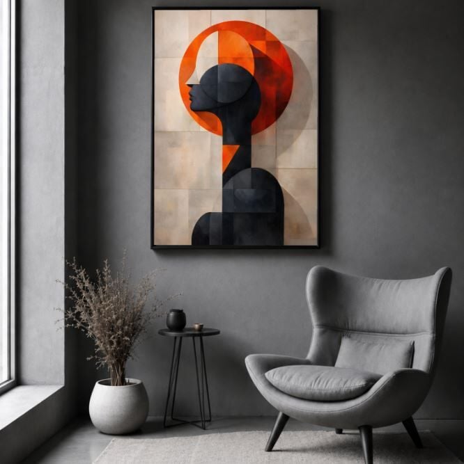 Modern Soyut Portre Tablosu El Yapımı Dokulu Yağlı Boya