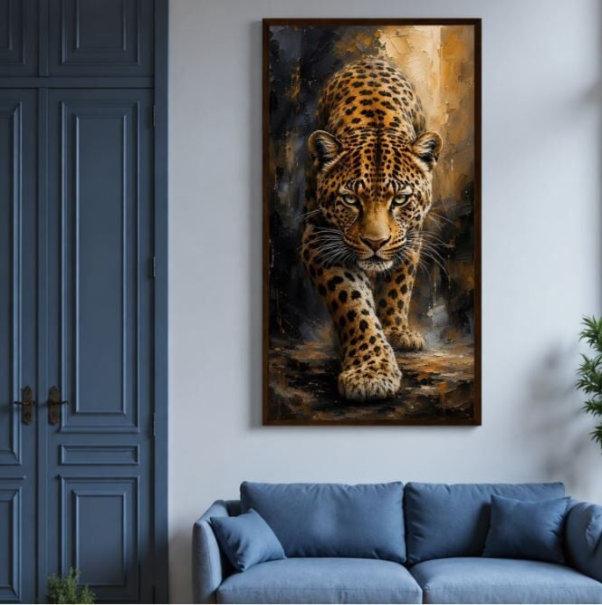 Altın Bakış Dokulu Yağlıboya Leopar Tablo