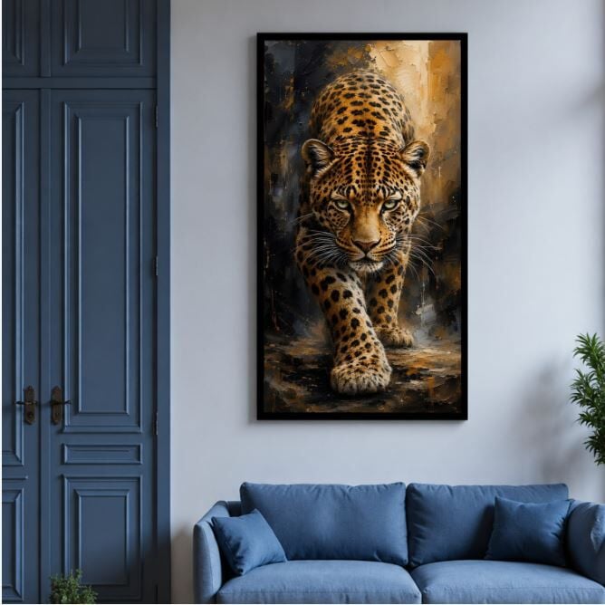 Altın Bakış Dokulu Yağlıboya Leopar Tablo
