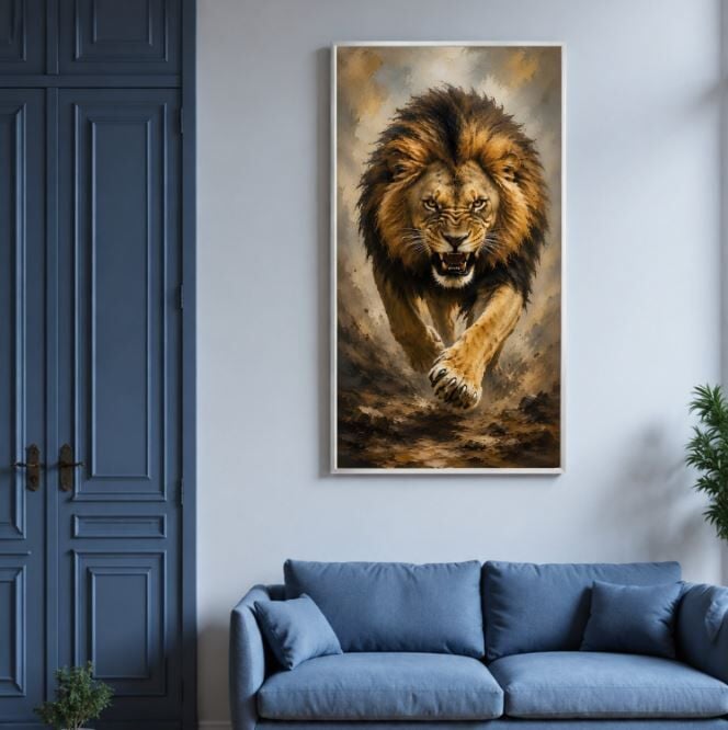 Kükreyen Aslan Tablo – Dokulu Yağlıboya
