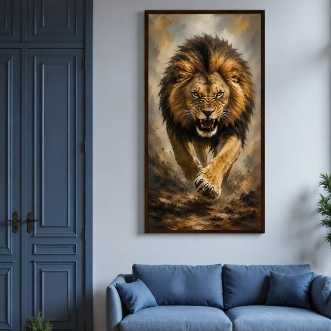 Kükreyen Aslan Tablo – Dokulu Yağlıboya