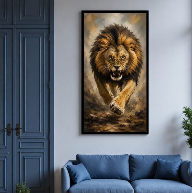 Kükreyen Aslan Tablo – Dokulu Yağlıboya