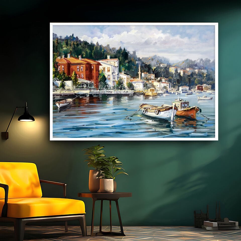 Denizle Uyanmak Manzara Dokulu Yağlıboya Tablo