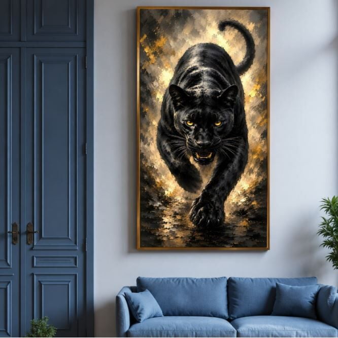 Siyah Panter Tablo – Dokulu Yağlıboya