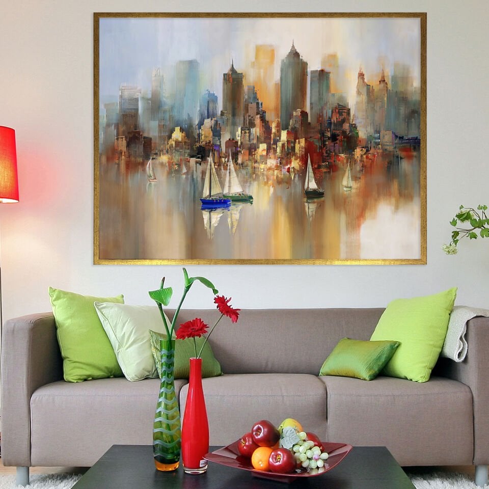 Yansımalar Şehri Soyut Dokulu Yağlıboya Tablo
